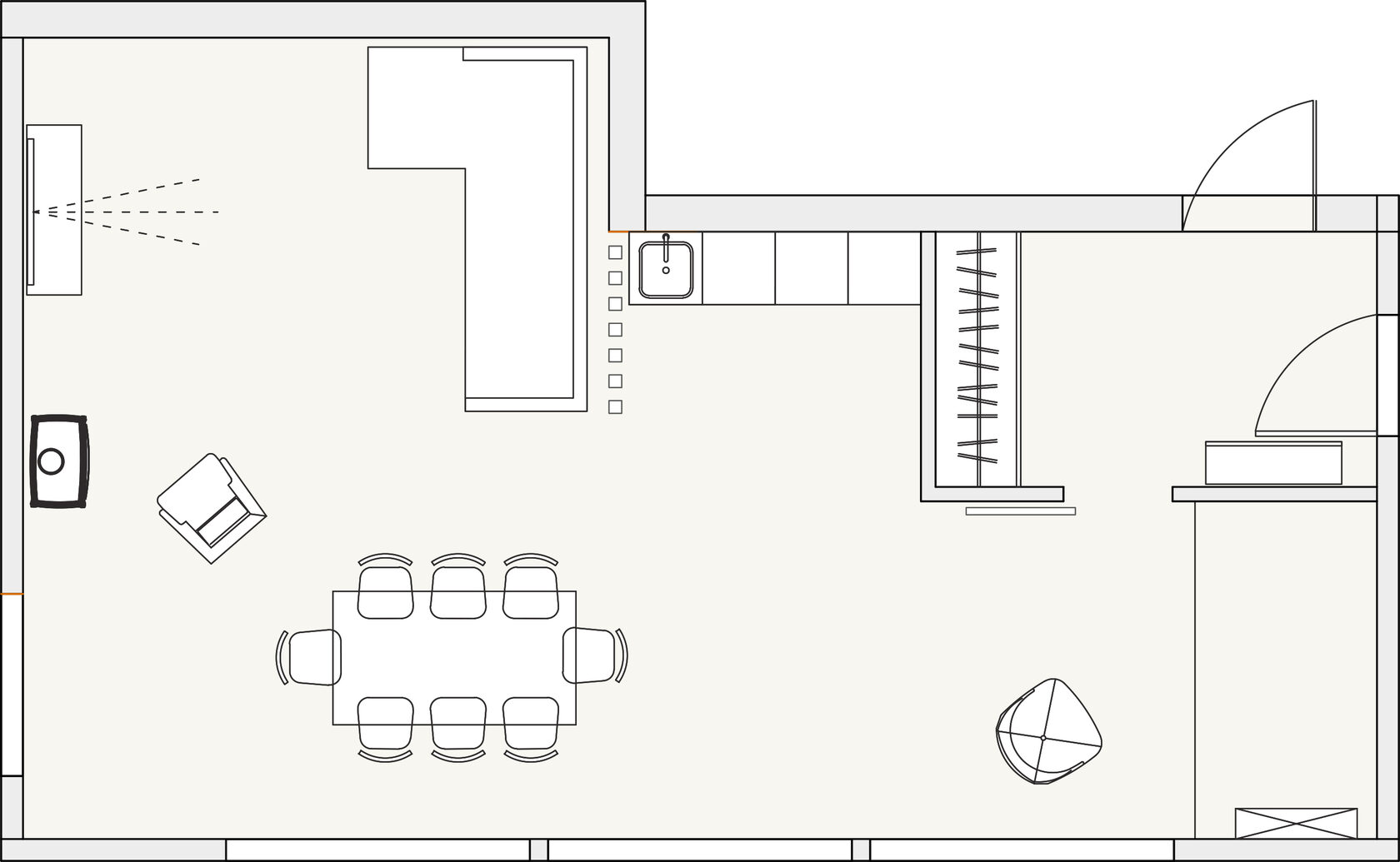 Планировка 65 кв.м. с гардеробной, лоджия и кухня совмещены 