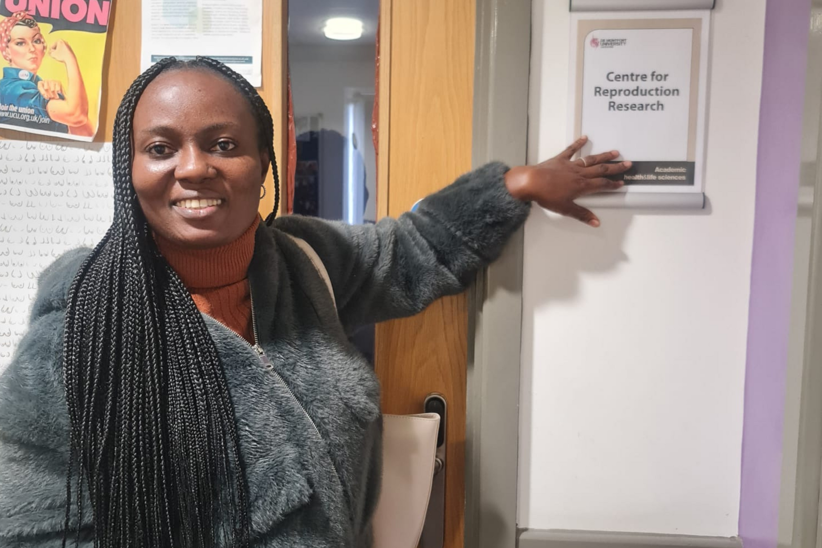 A midwifery student photographed during a campus visit