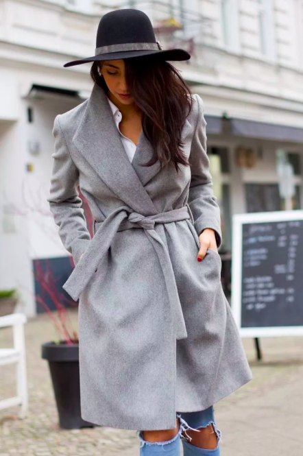 Короткое серое пальто женское