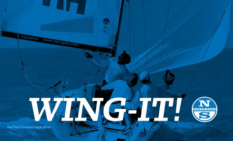 яхта J70 идет полным курсом в режиме “бабочка”