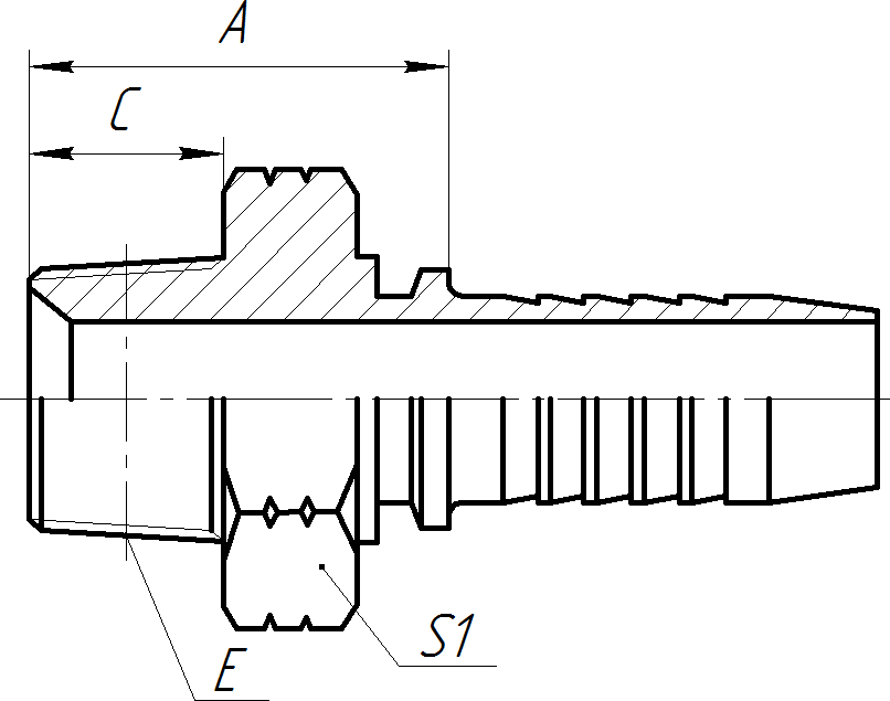 Чертеж штуцера с наружной резьбой для шланга