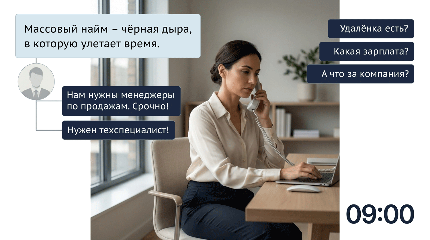 Рекрутер тратит 40 минут на кандидата, который не приходит на собеседование.