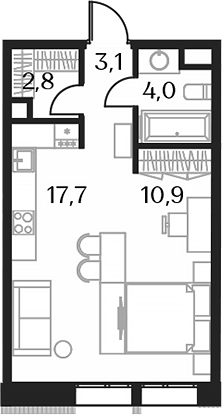 Студия — 38,8 м²