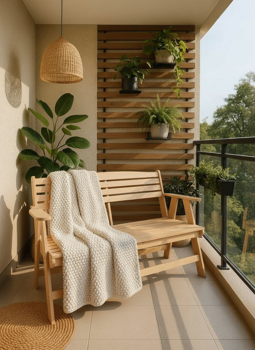 Светлый интерьер с мебелью из фанеры