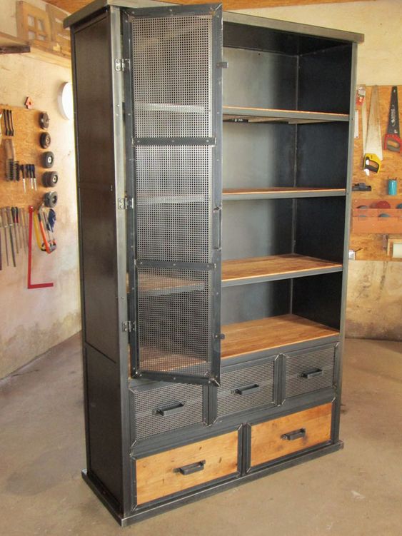 Купить шкаф в стиле лофт LOFT SH030 из металла и дерева на заказ в Москве, дизайнерские шкафы лофт Loft Style