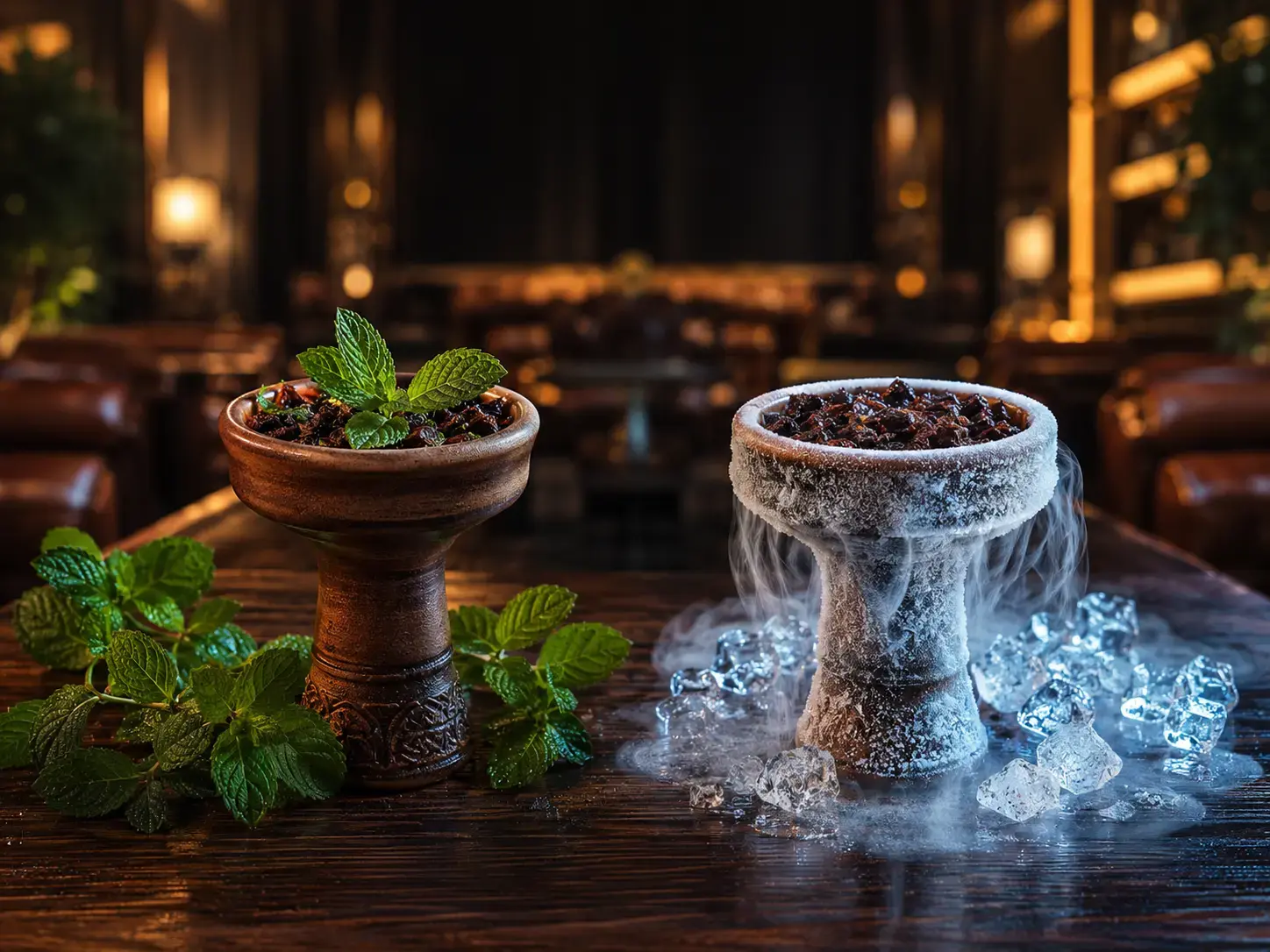 A hookah guest enjoying a smooth session while exhaling thick clouds of smoke at Eden Hookah Club introducing the Ice vs Mint Shisha experience.