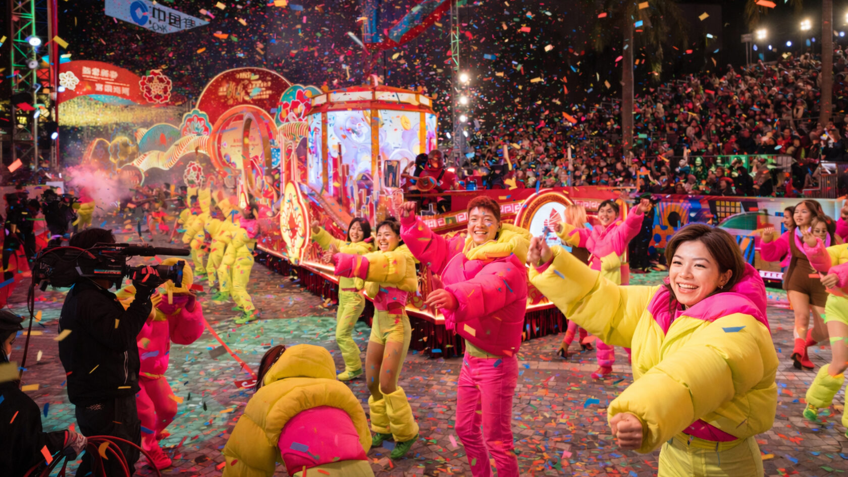 Новый год в Гонконге. Ночной парад в Гонконге. Китай 