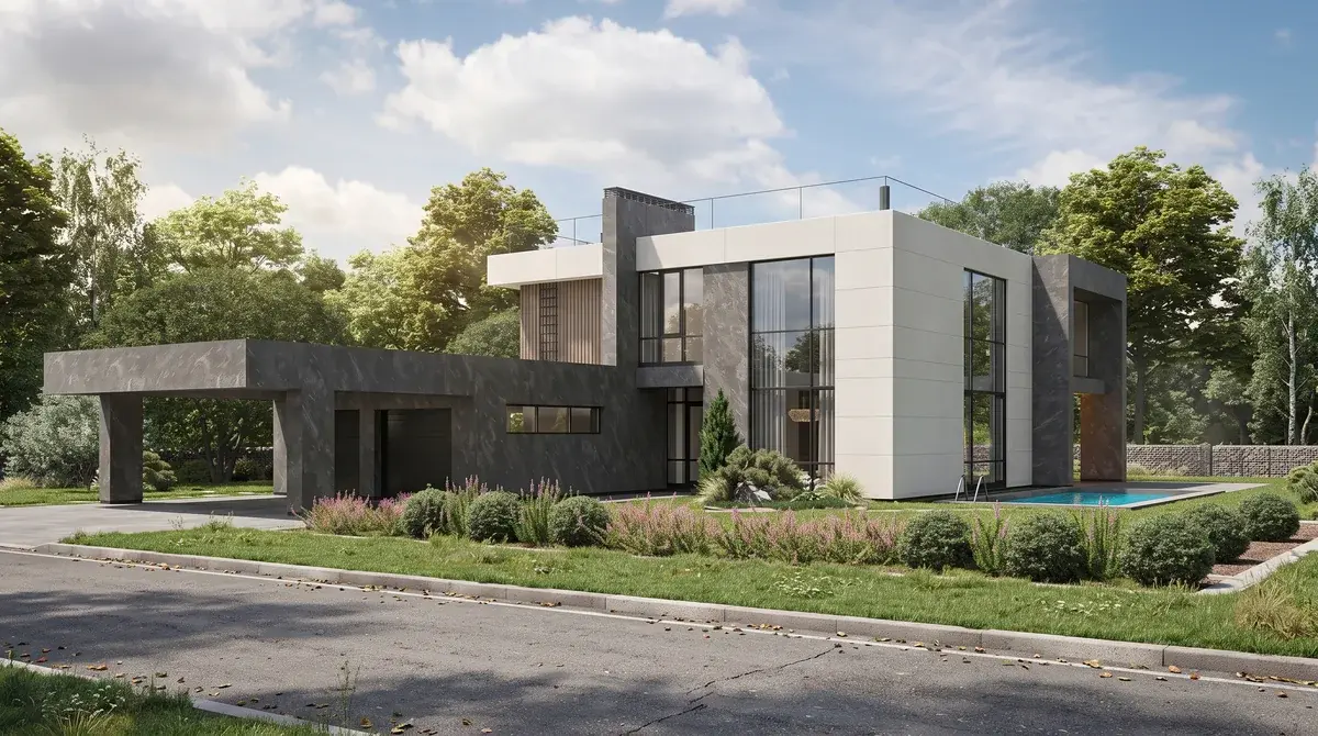 Проект виллы 350–550 м² для участка с фундаментом в Завидово — визуализация