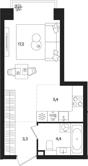 Студия ~34 м²