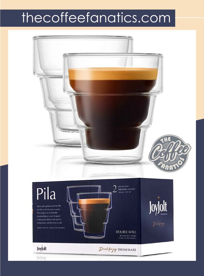 JoyJolt Pila Double Walled Espresso Glass - 3 oz - Set of 4, Clear