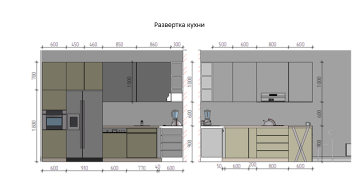 Развертка угловой кухни