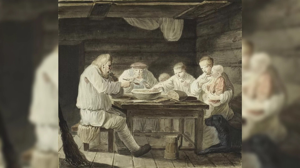 Еременев И. А. Крестьяне за обедом (середина 1760-х) Изображение сайта: https://rusmuseumvrm.ru