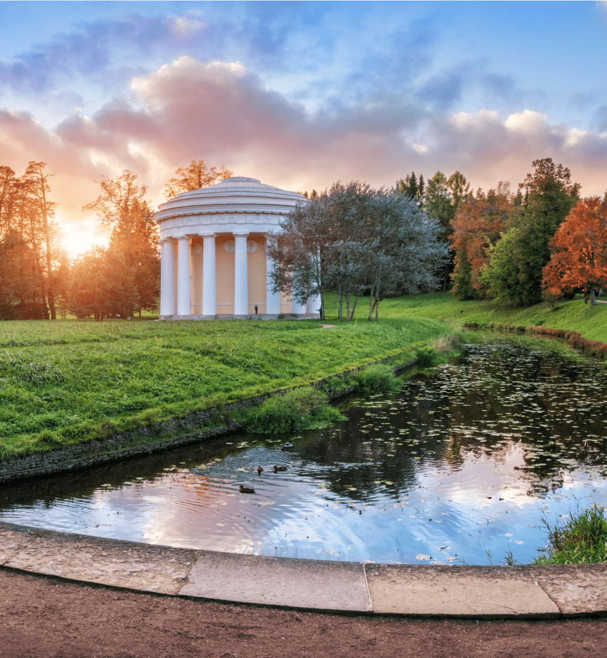 pavlovsk palace at the lake in the park