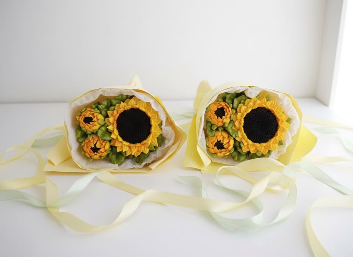 Букет с подсолнухом и бутонами из зефира 1