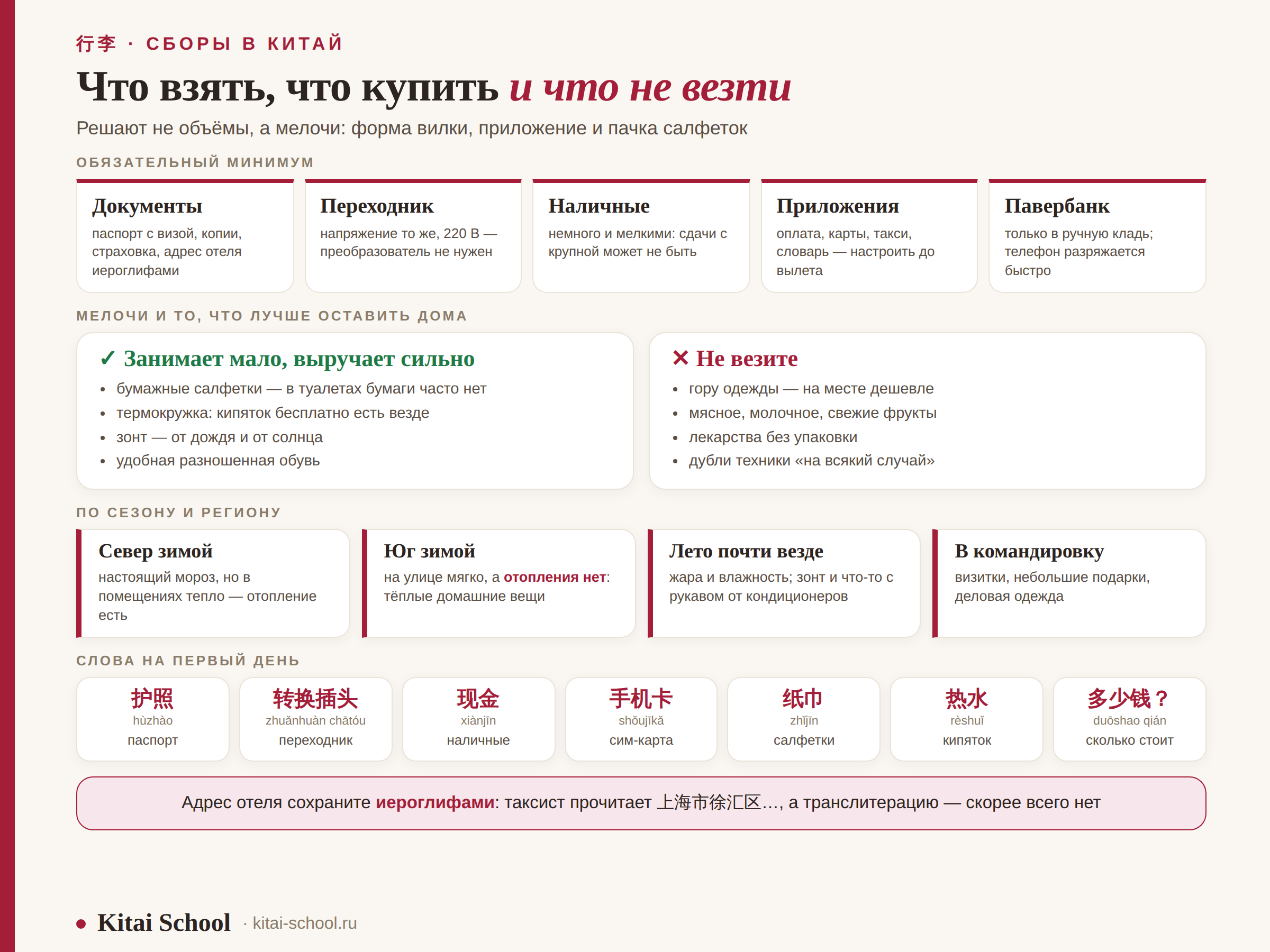 Список вещей в Китай: обязательный минимум, что купить на месте, чего не везти, одежда по сезону и слова на первый день