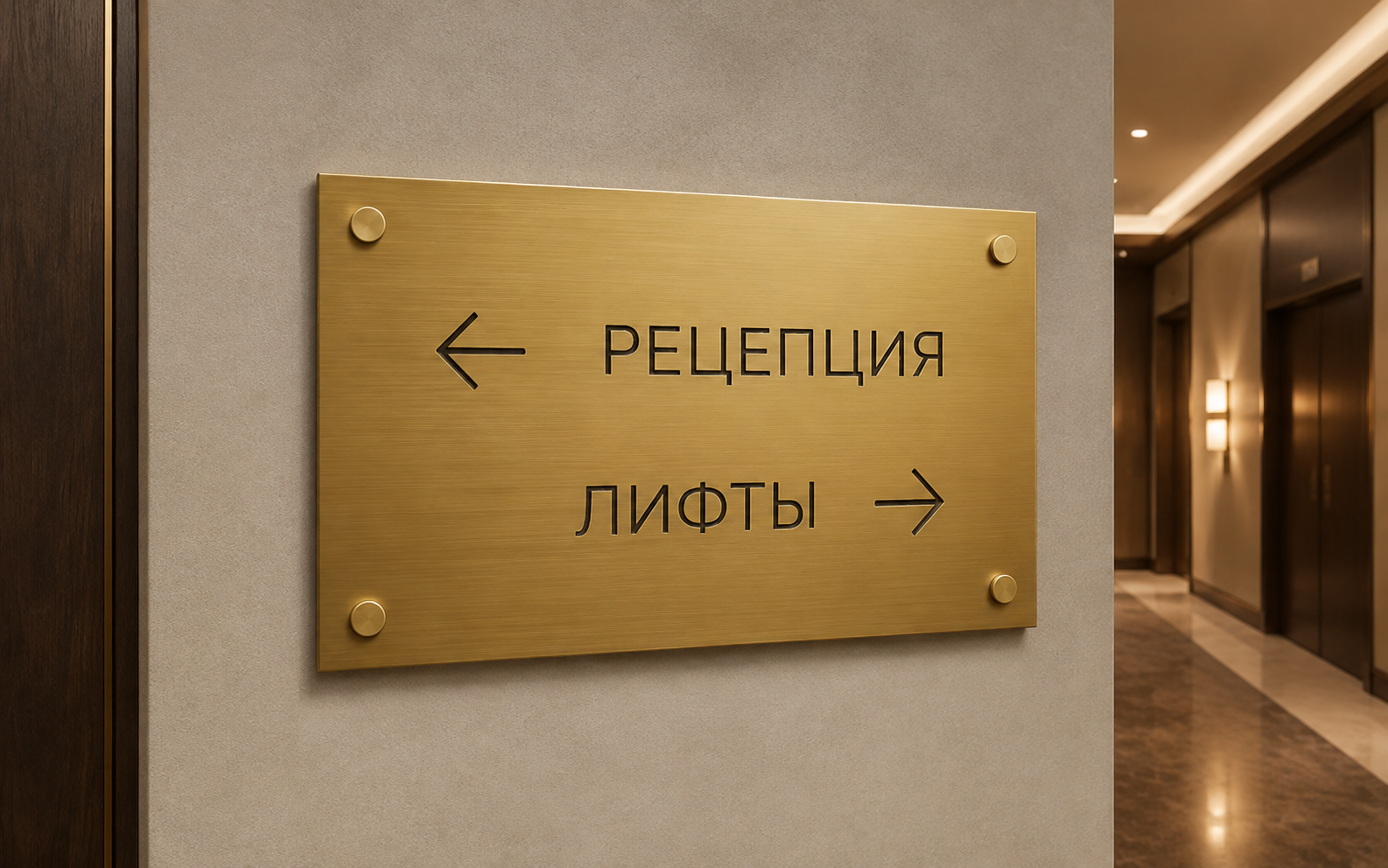 Настенный латунный указатель в интерьере
