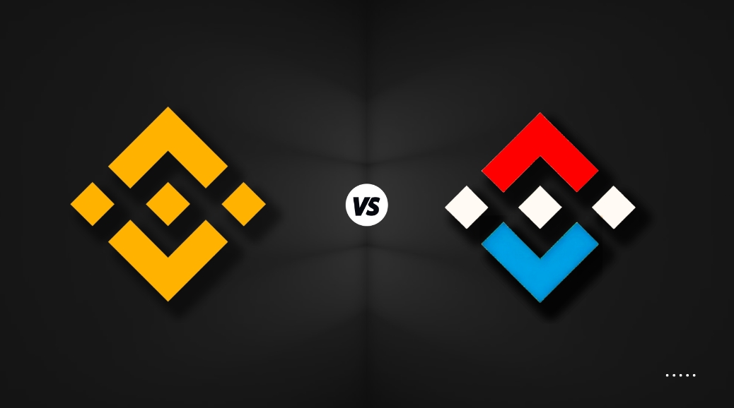 Binance vs. Binance.US: Binance exchange logo and Binance.US logo painted in U.S. colors