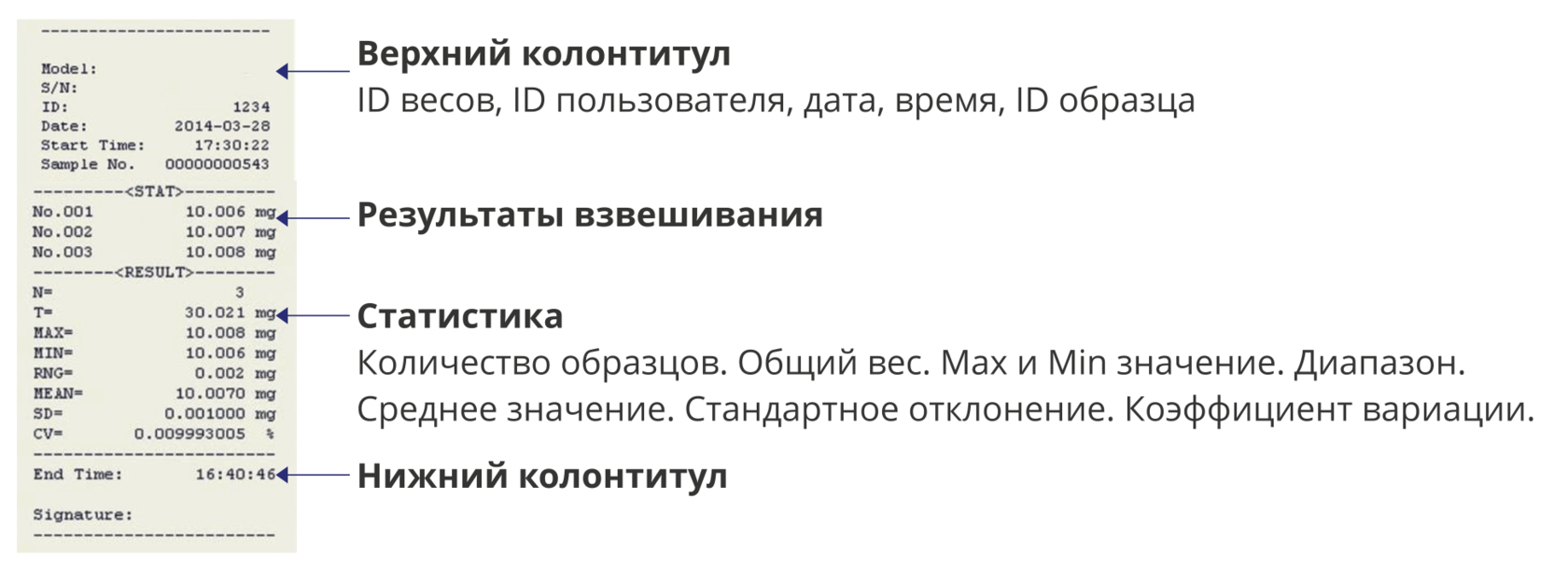 Лабораторный принтер UNILAB образец печати статистический режим