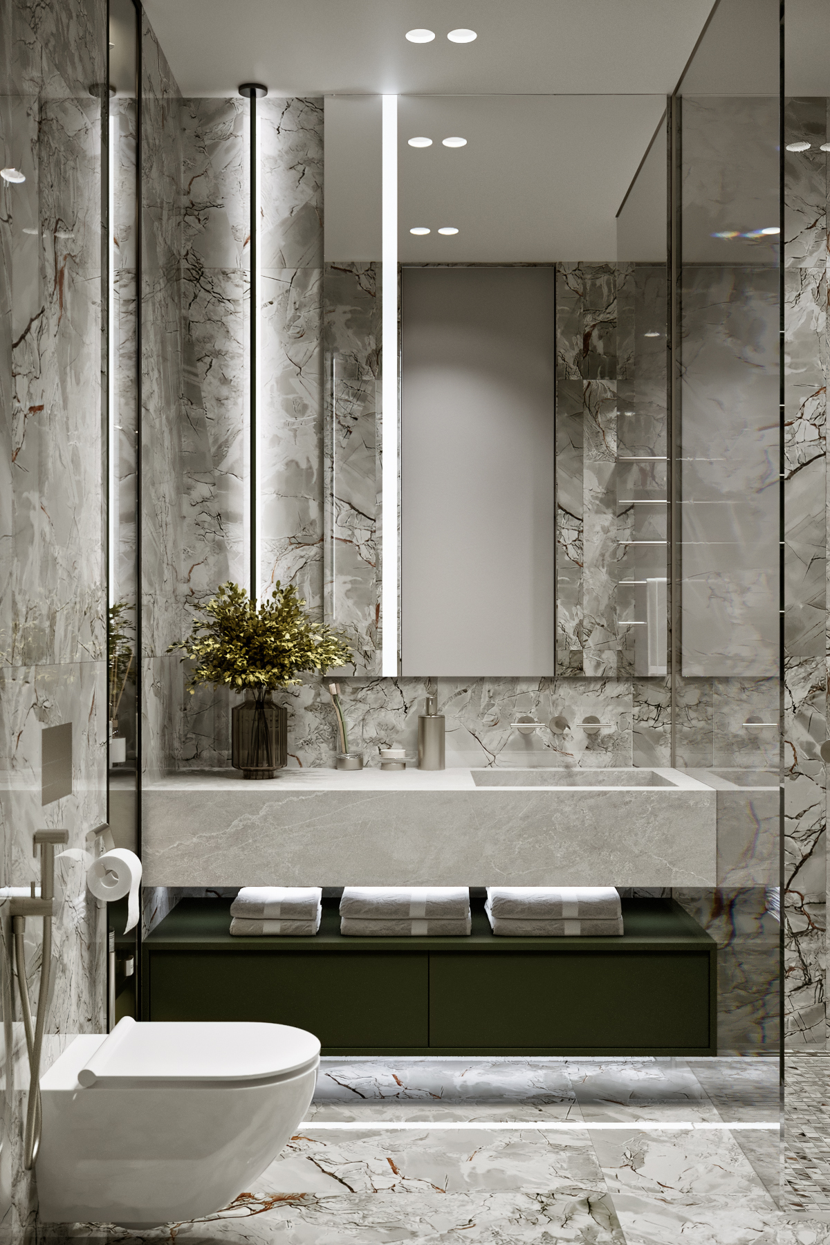 Дизайн интерьера санузла в минималистичном стиле, с использованием натуральных оттенков