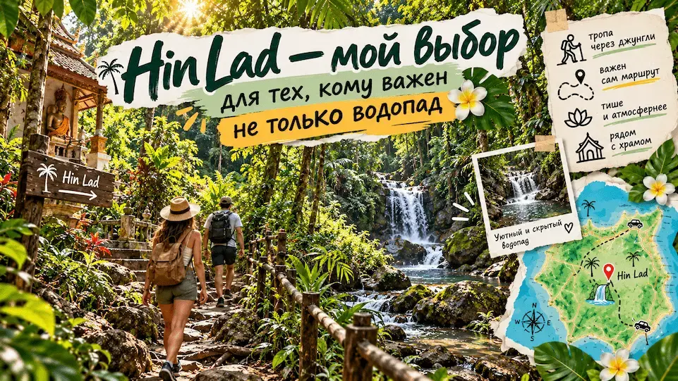 Hin Lad Waterfall на Самуи и пешая тропа через тропические джунгли