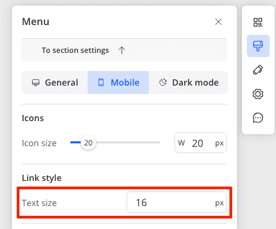 Change the text size for menu items for mobile mode