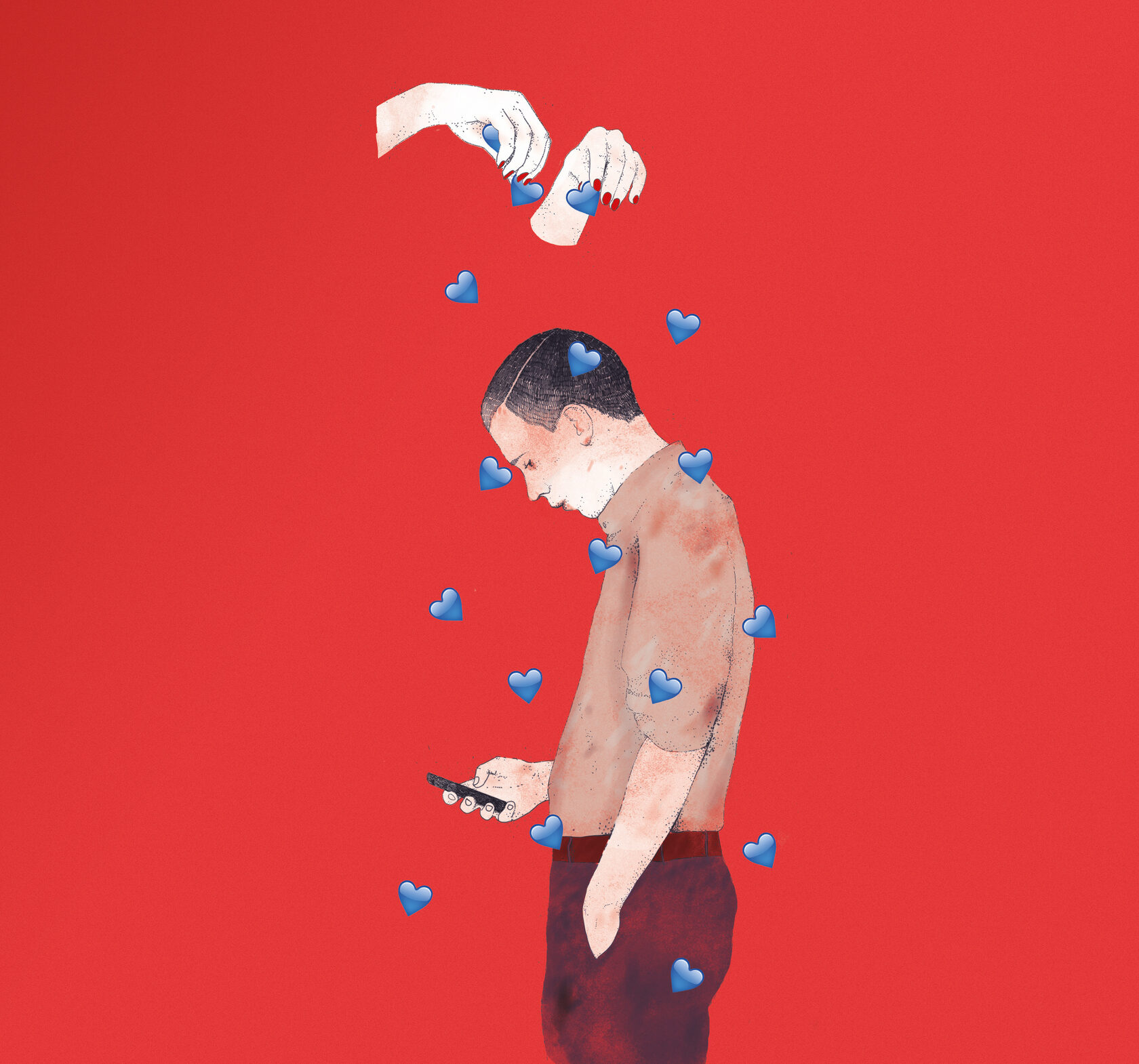 Sad Emoji illustration on the red background