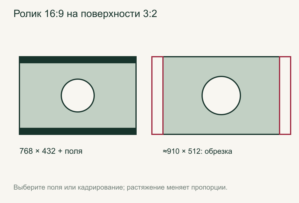 Сравнение вписывания ролика с полями и заполнения с обрезкой