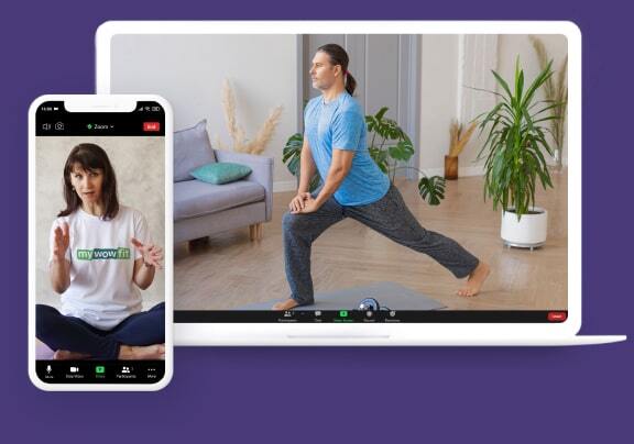 Man doing hip exercises at home with online personal trainer