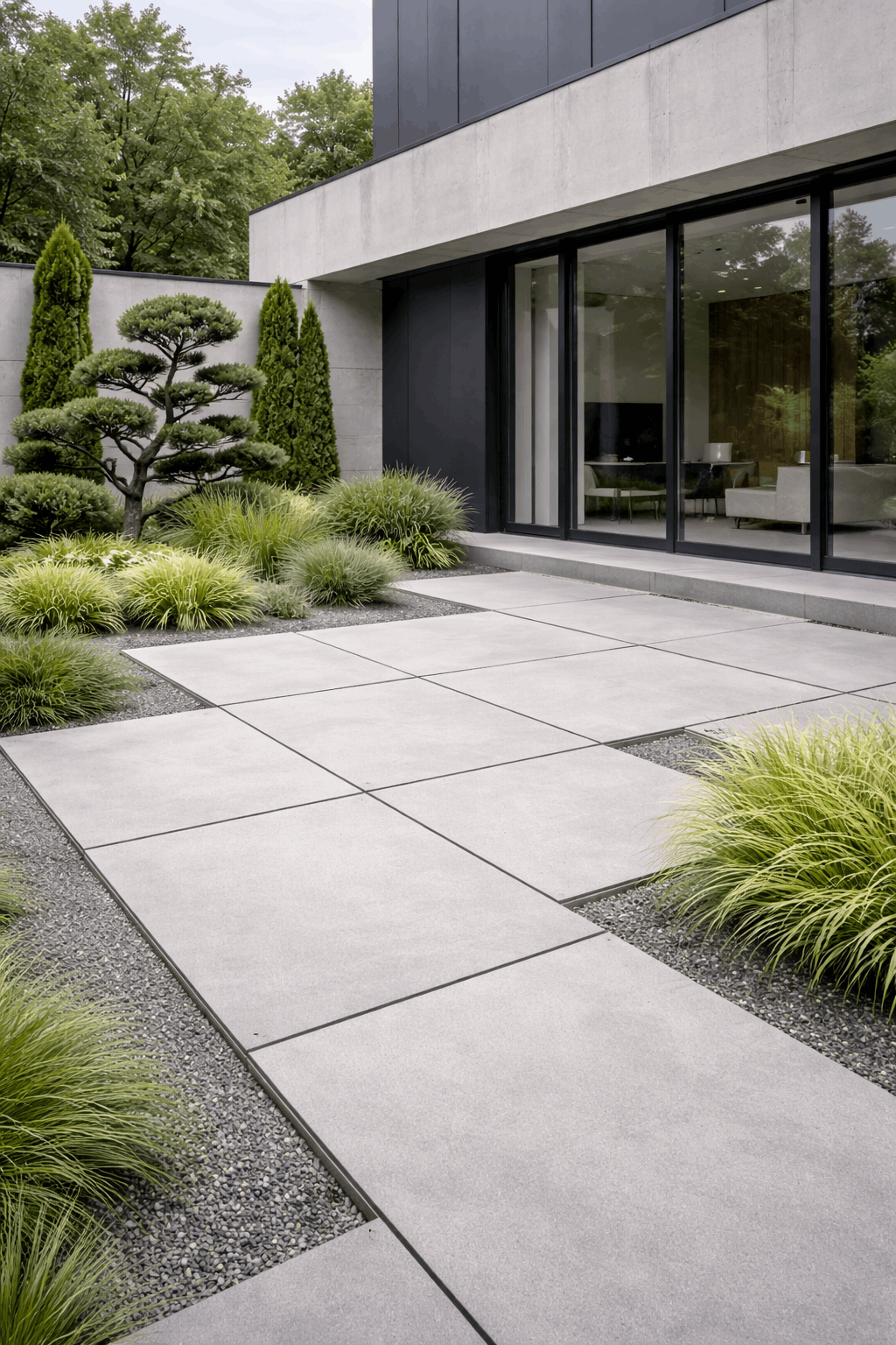 Минималистичный двор с японскими деревьями