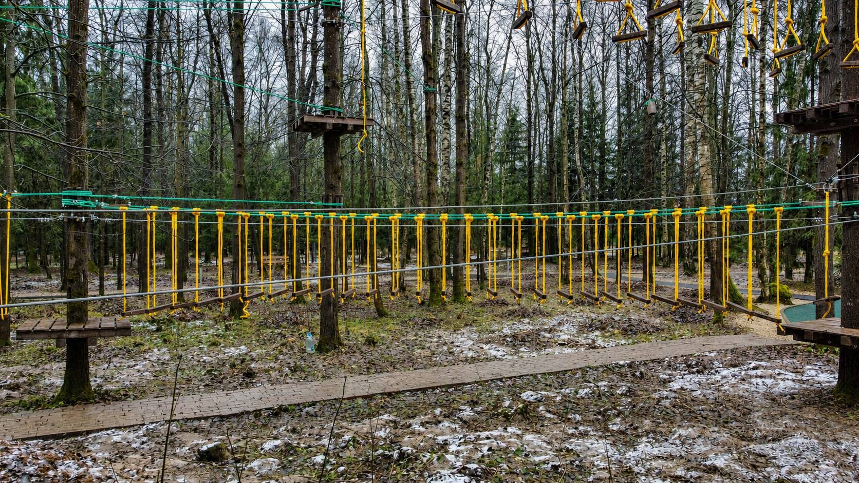 Верёвочный парк на деревьях с выходом от игрового домика — фотография 3