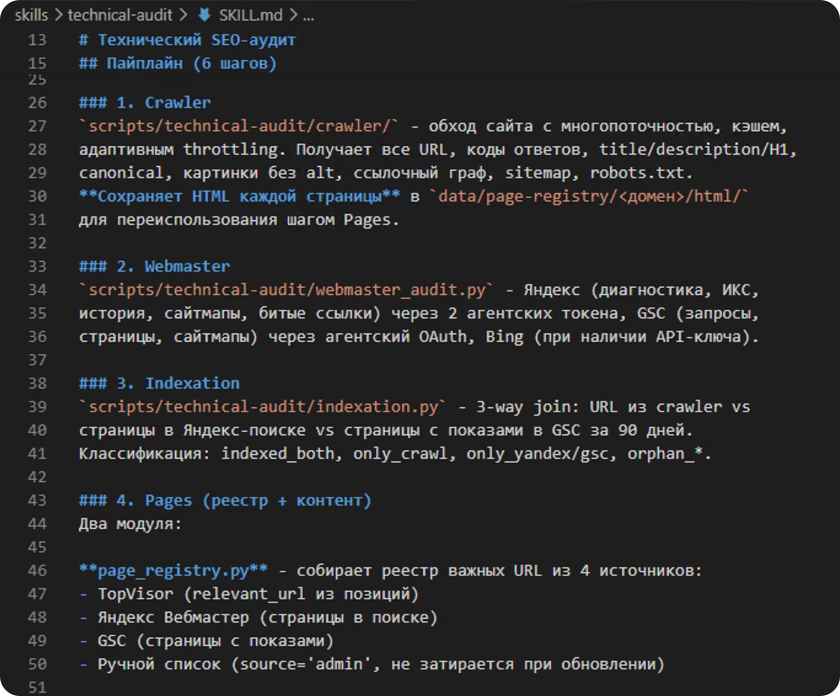 SKILL.md технического аудита — шаги пайплайна