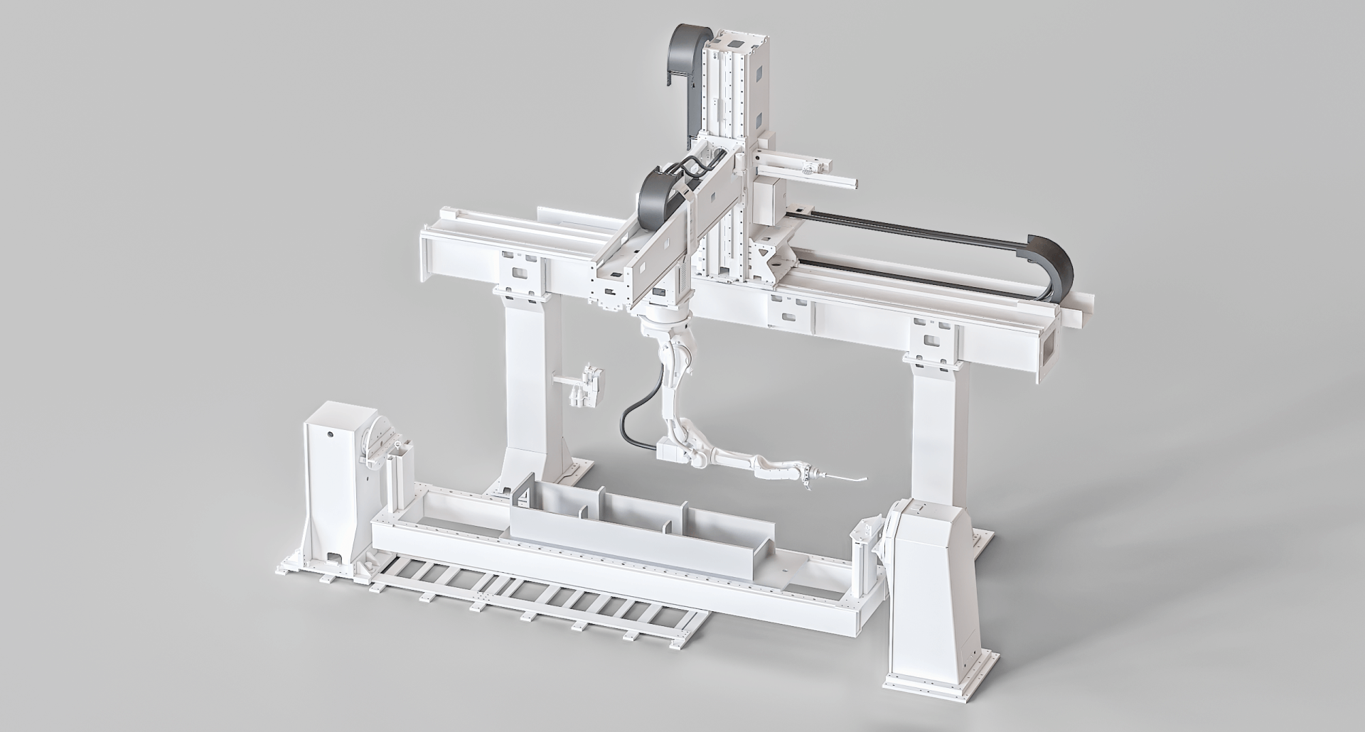 robotic cell with 1 robot on a gantry and rotator: maximum flexibility