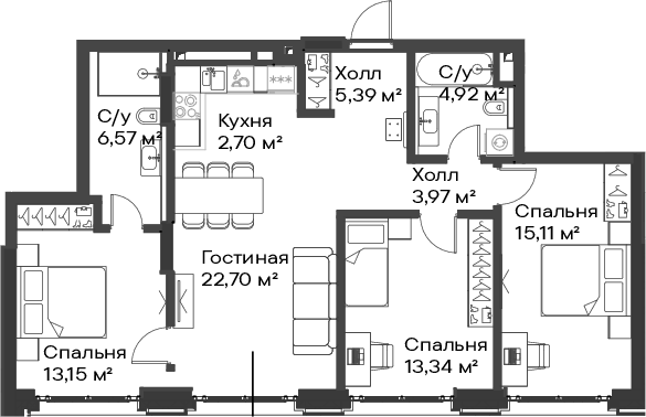 4-комн 98 м²