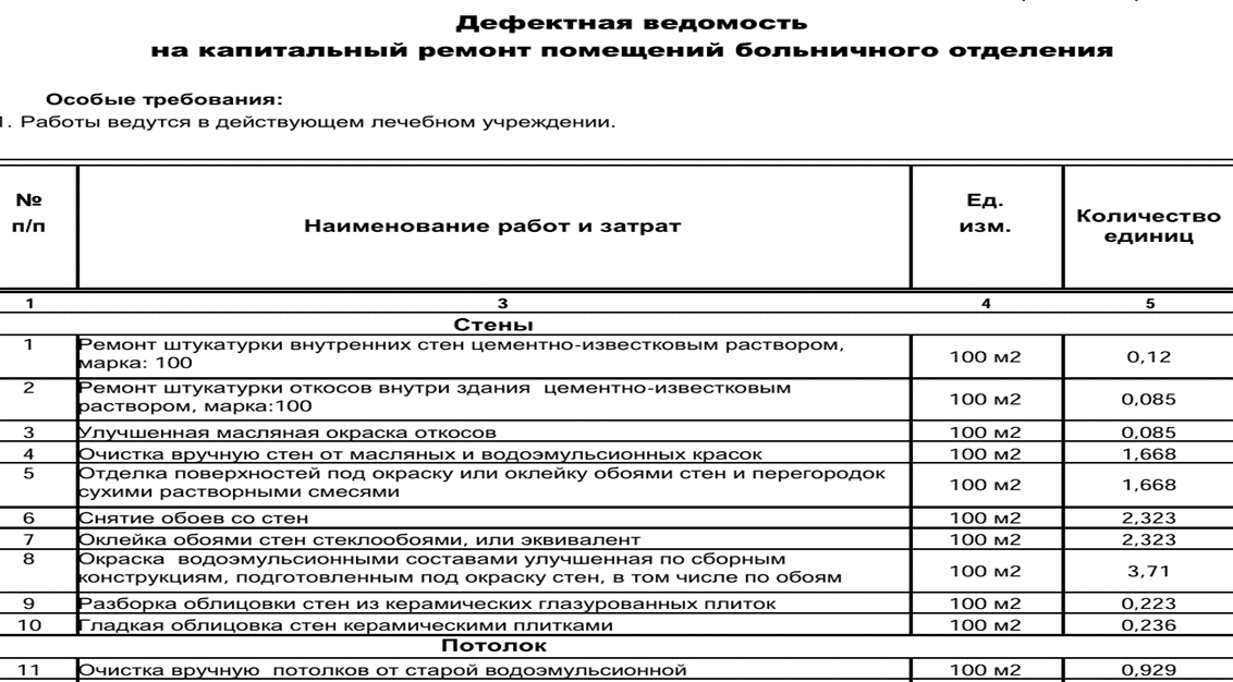 Дефектная ведомость: фрагмент 2