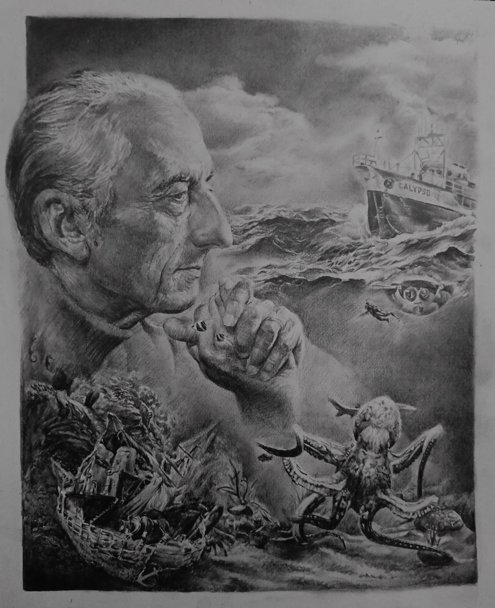  Жак Ив Кусто, купить картину, Калипсо корабль, рисунки, спрут, графика рисунки, красивые картины, нарисовать рисунок, подводный мир, рисунки карандашом, красивые рисунки, творчество, картины художников, рисунки графикой, картина океан, акваланг, графика купить, картины