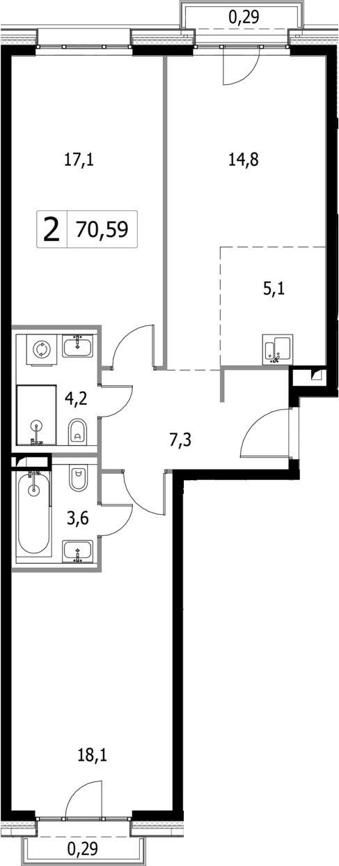 3 Евро 70,59 м²