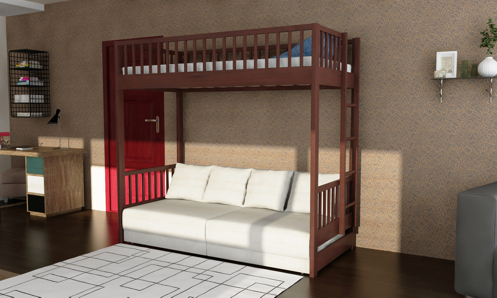 Двухъярусная кровать с диваном внизу для родителей в магазине “Мебельный терем”