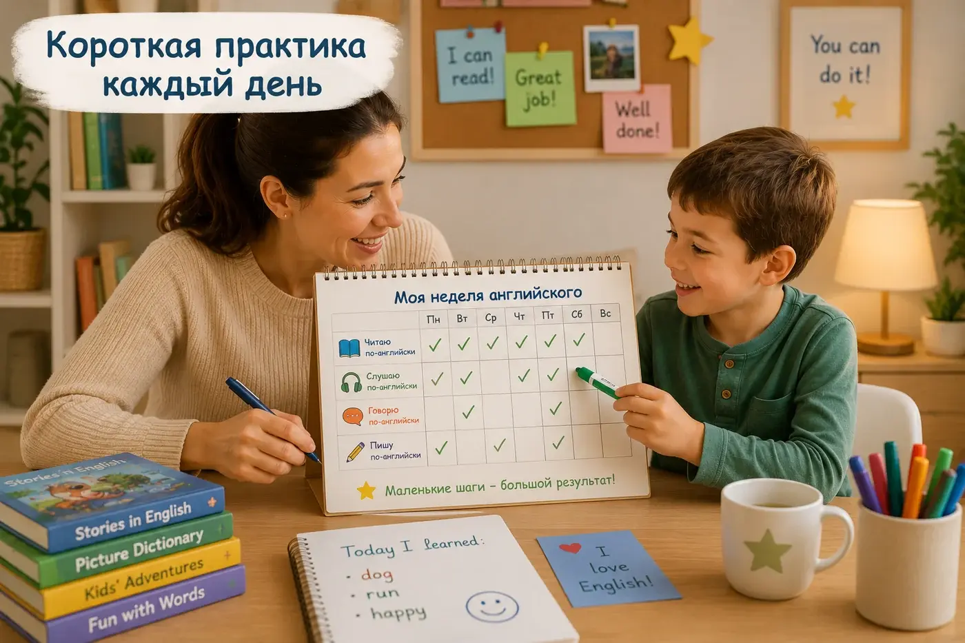 Короткая ежедневная практика английского и отметки прогресса
