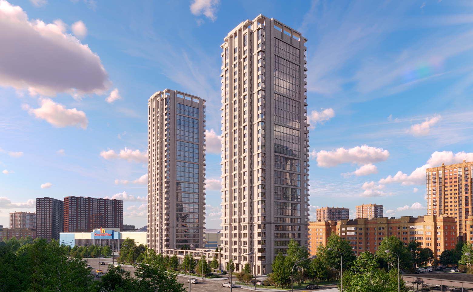 визуализация жилого комплекса жк city towers (сити тауэрс) от застройщика SG DEVELOPMENT в локации ТРЦ Сибирский Молл
