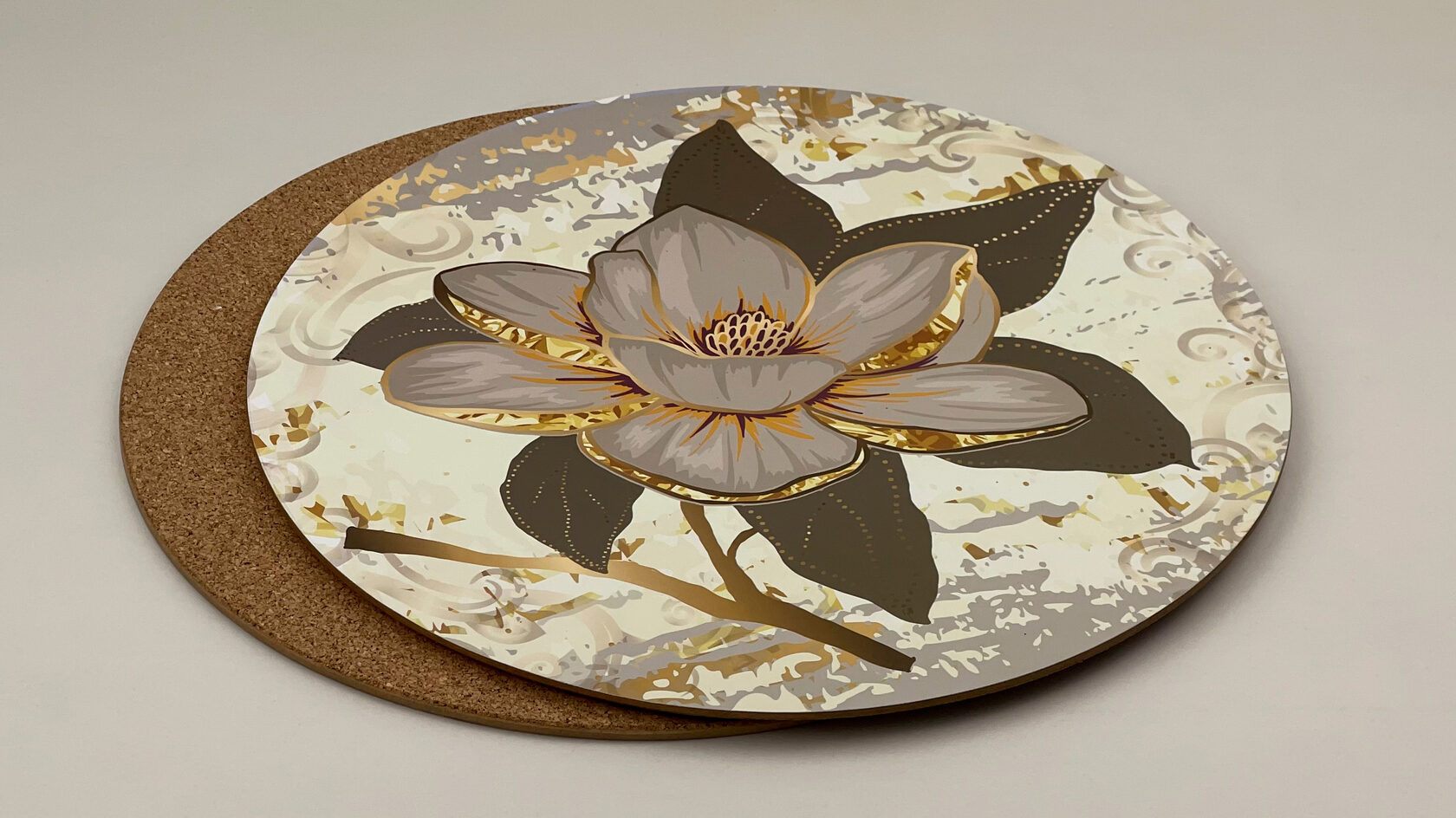 Салфетки сервировочные круглые из пробки "Золотая магнолия"