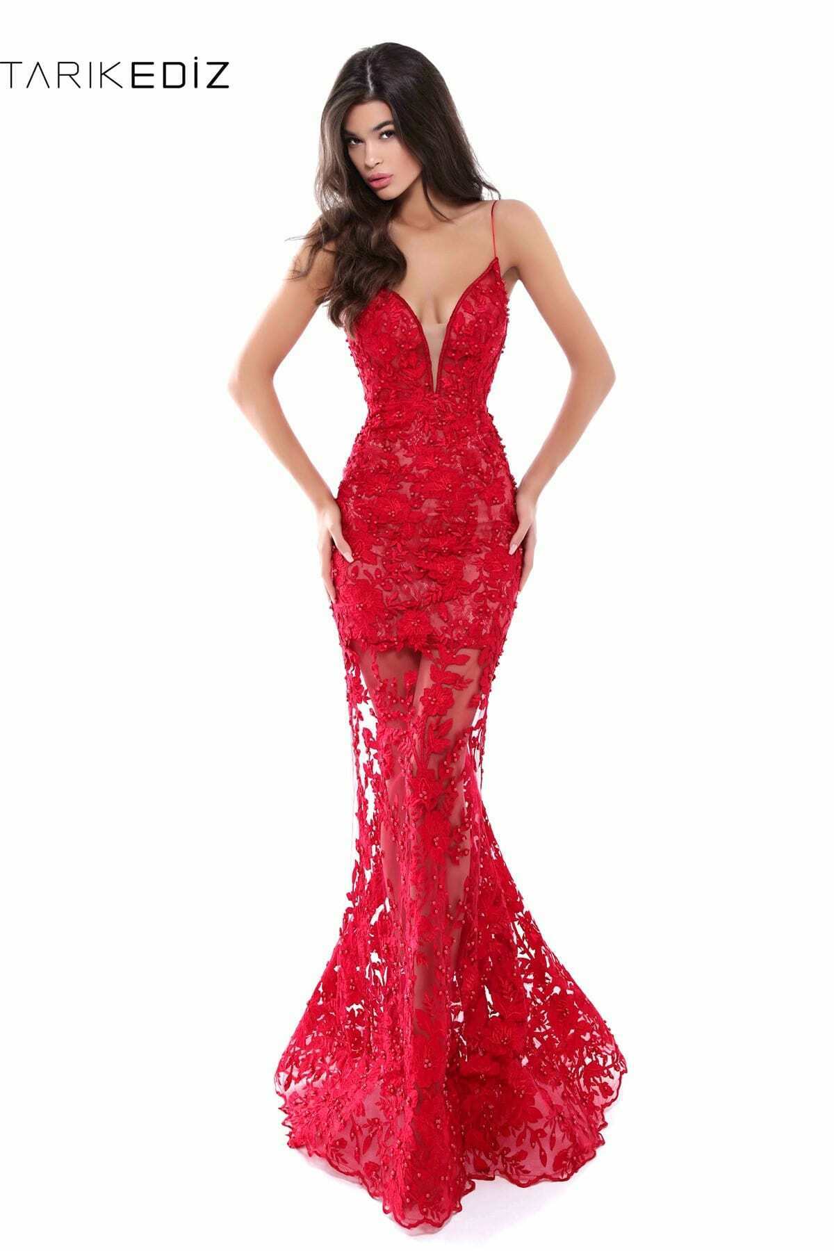 Элитное вечернее коралловое платье Tarik Ediz 92057 напрокат.
