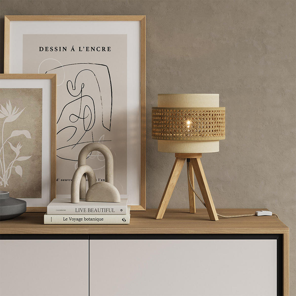 настольная лампа ручной работы немецких мастеров из ротанга