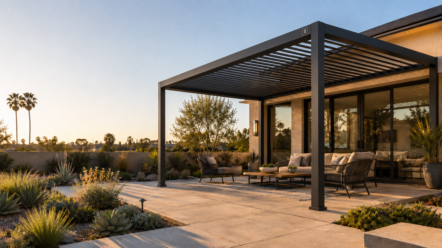 pergola company in Costa Mesa CA with modern aluminum pergola and patio cover for backyard shade