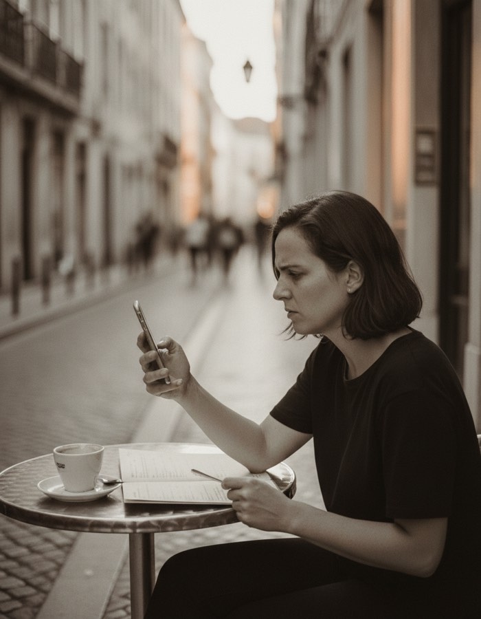 Путешественник в кафе пытается заказать через Google Translate