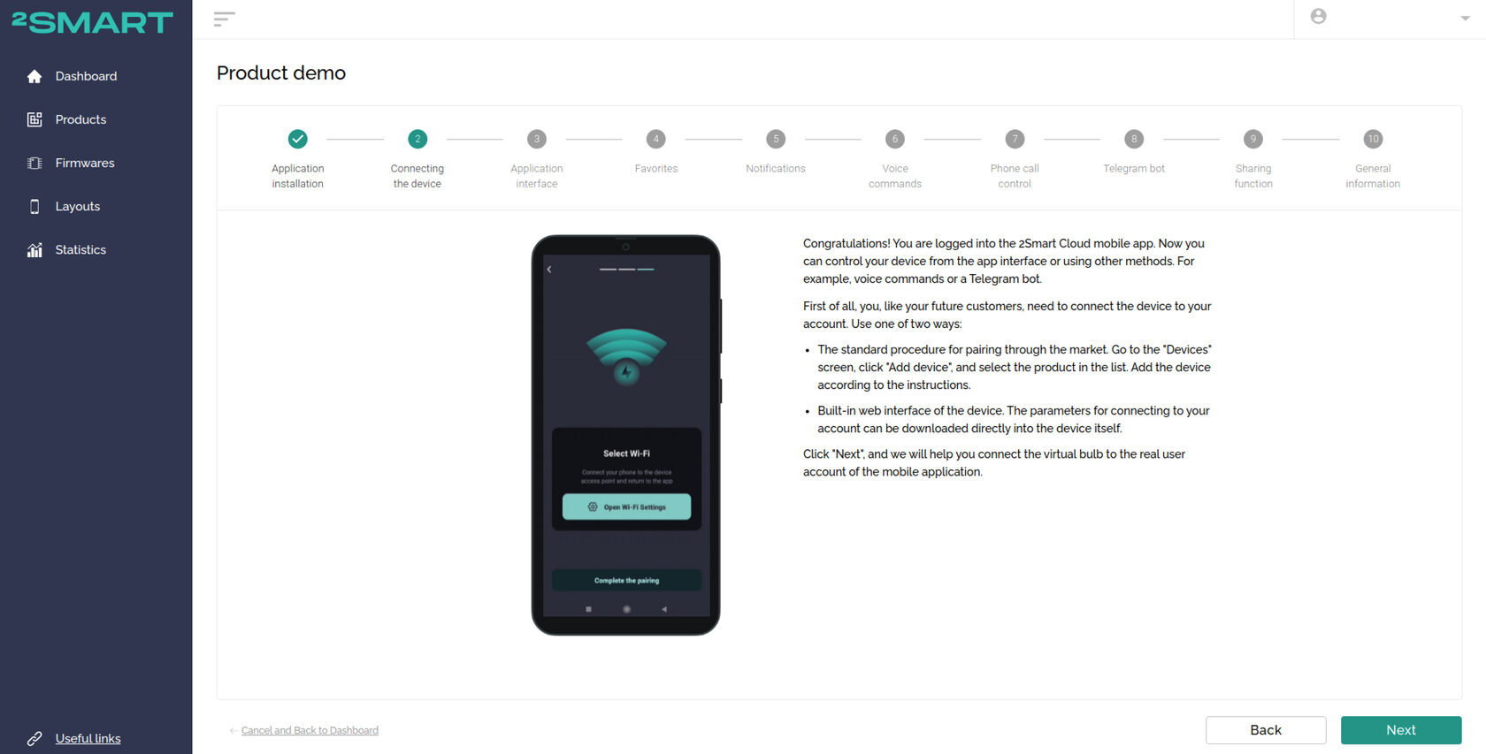 Description of how to attach the device to the application