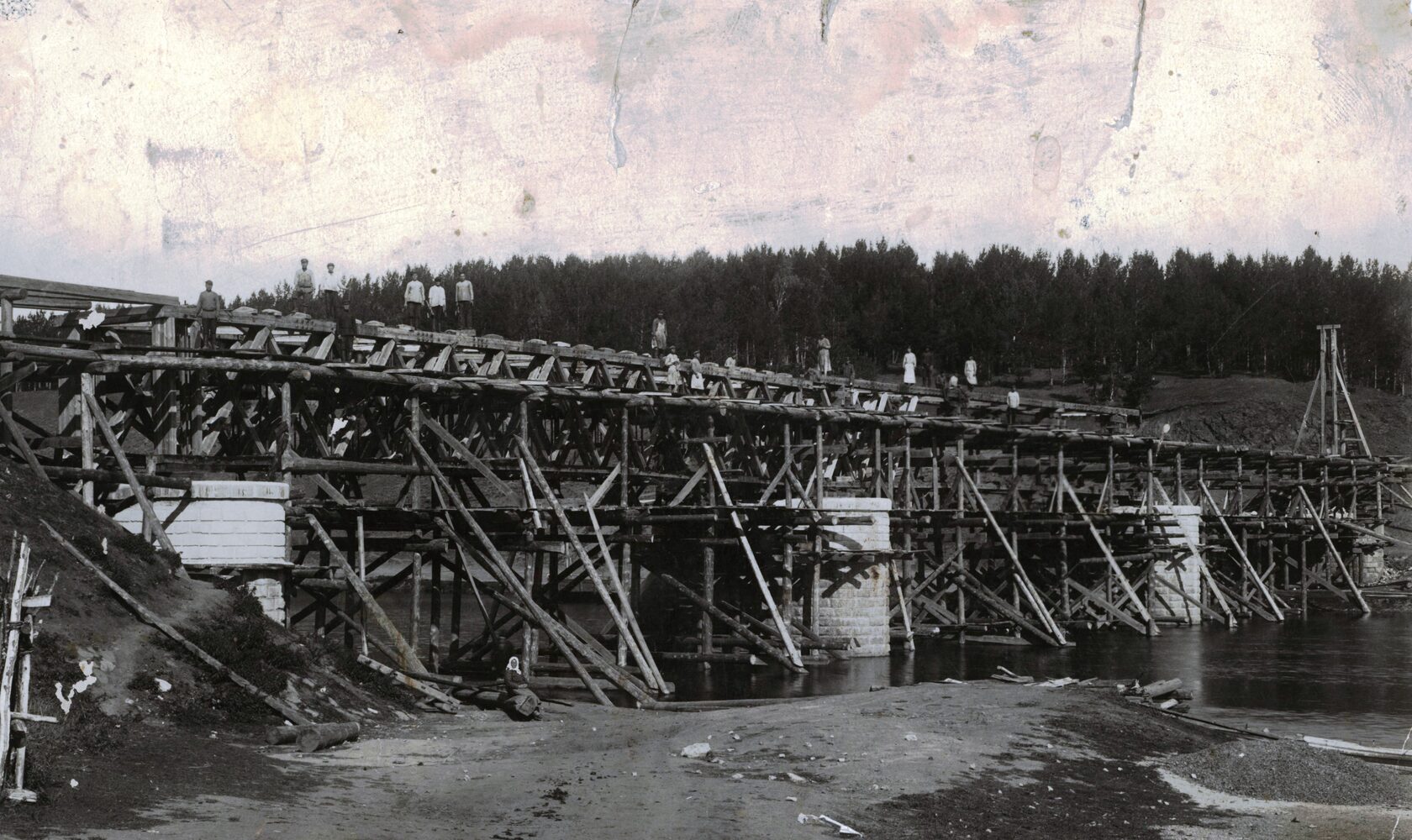 Строительство Байновского моста через р. Исеть. 1930 г. 