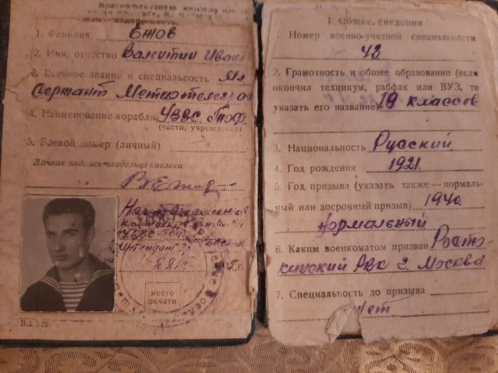 Военный билет Валентина Ежова времён лётных баталий