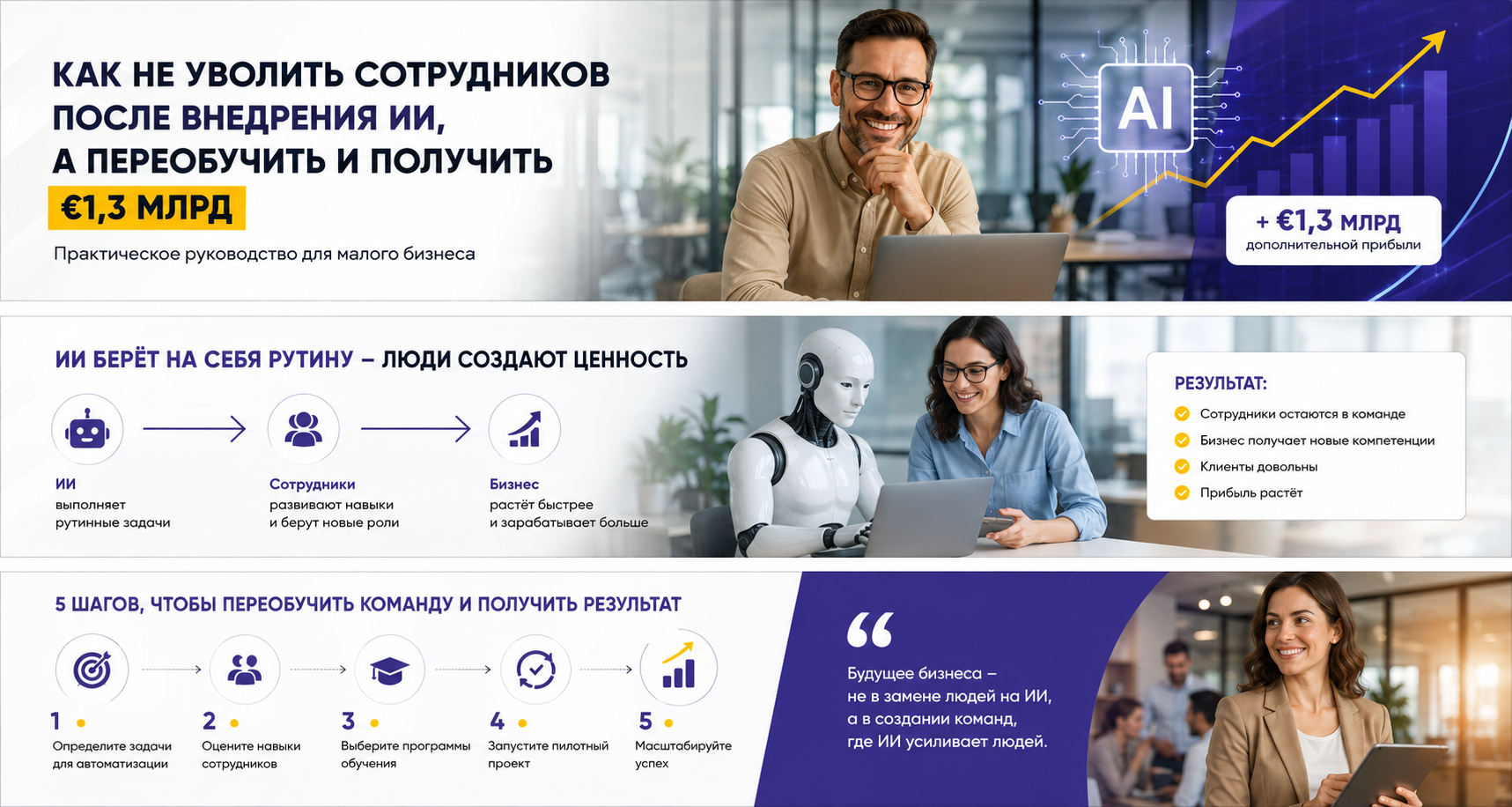 Как не уволить сотрудников после внедрения ИИ а переобучить и получить 13 млрд прибыли. 5 шагов переподготовки команды. Практическое руководство для малого бизнеса Беларуси.