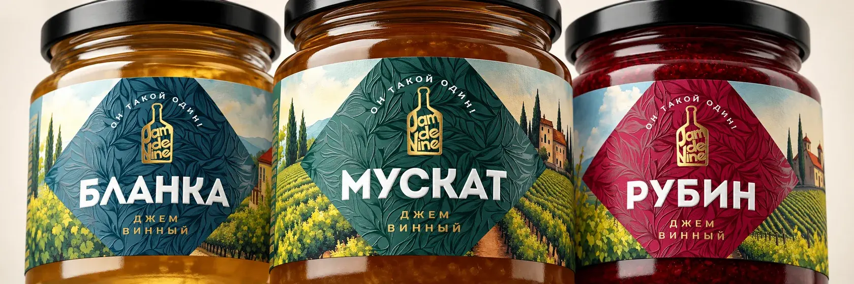 Дизайн упаковки винного джема Jam de Vine