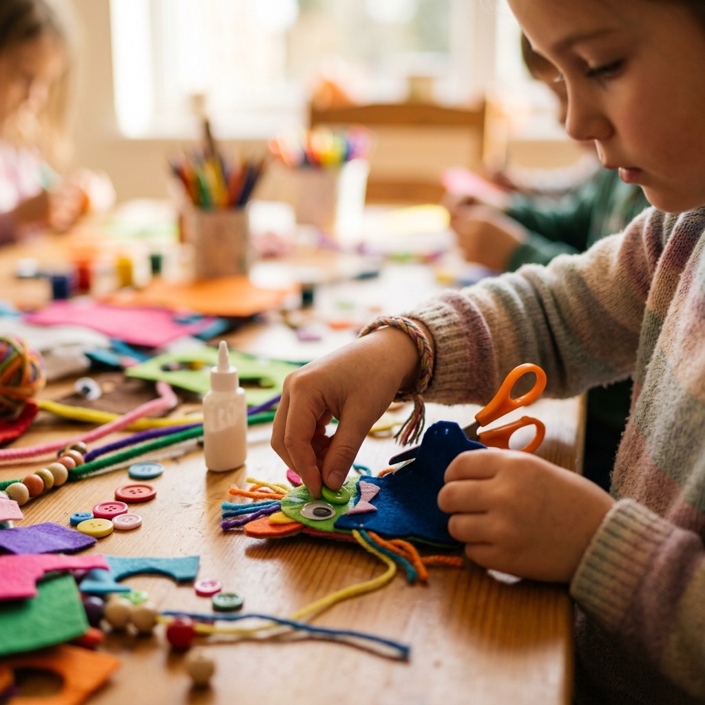 Ребенок занимается творчеством на мастер-классе
